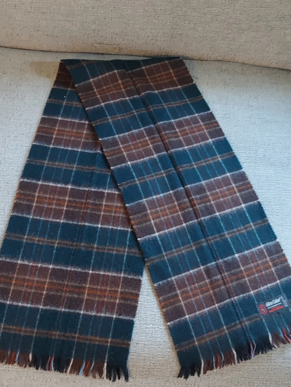 Teal and Brown Plaid Merino Wool Scarf